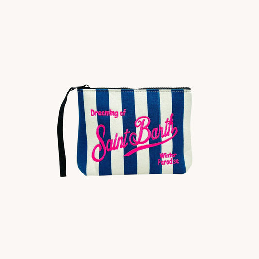 Pochette a mano in tela - Righe Blu e Bianca