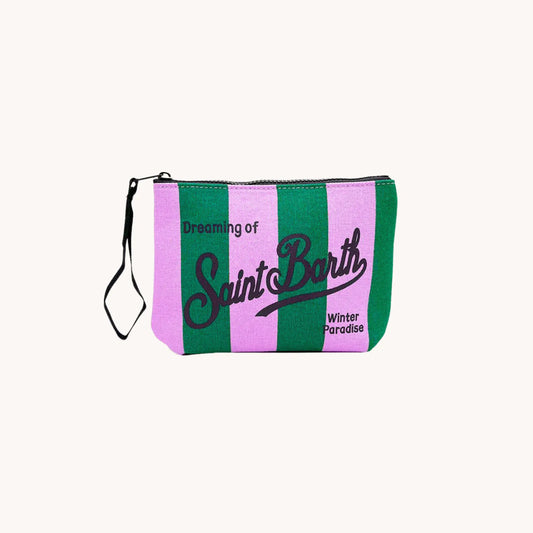 Pochette a mano in tela - Righe Verde e Rosa