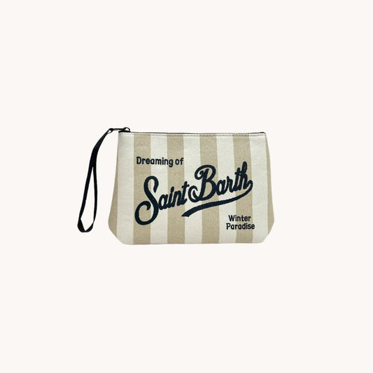 Pochette a mano in tela - Righe Bianca e Grigia